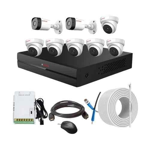 CP Plus 2.4MP Full HD Audio Indoor & Outdoor CCTV Combo Kit with 8Ch DVR, 6 Dome 2 Bullet Camera, 8Ch SMPS, 70m Copper Cable & Connectors