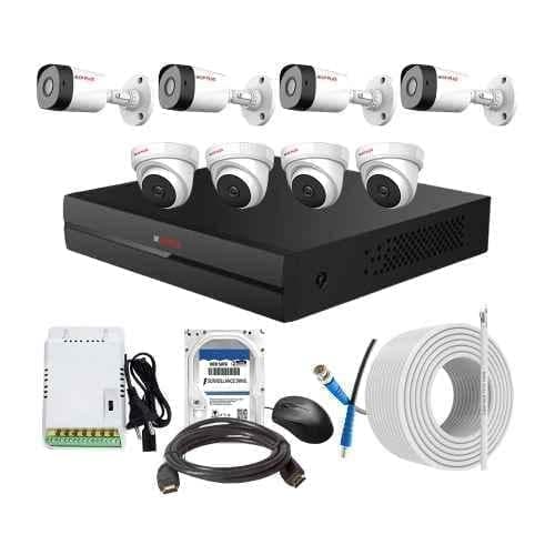 CP Plus 2.4MP Full HD Audio Indoor & Outdoor CCTV Combo Kit with 8Ch DVR, 4 Dome 4 Bullet Camera, 8Ch SMPS, 70m Cable, 500GB HDD & Connector