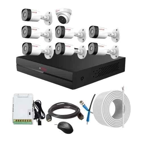 CP Plus 2.4MP Full HD Audio Indoor & Outdoor CCTV Combo Kit with 8Ch DVR, 7 Bullet 1 Dome Camera, 8Ch SMPS, 70m Copper Cable & Connectors