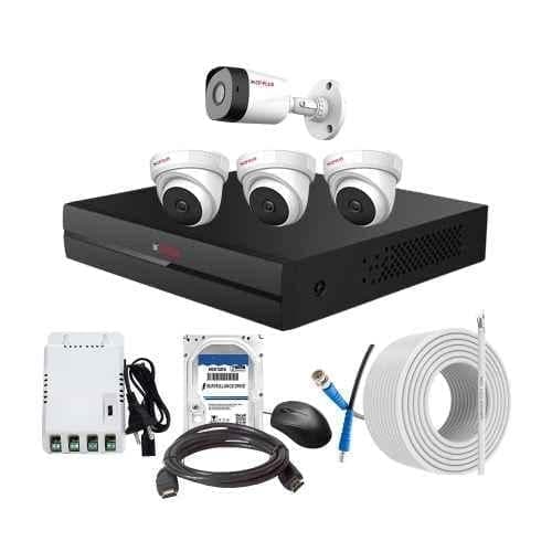 CP Plus 2.4MP Full HD Audio Indoor & Outdoor CCTV Combo Kit with 4Ch DVR, 1 Bullet 3 Dome Camera, 4Ch SMPS, 70m Cable, 2TB HDD & Connector