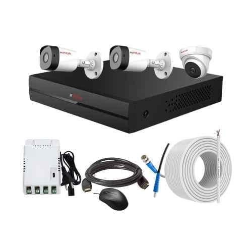 CP Plus 2.4MP Full HD Audio Indoor & Outdoor CCTV Combo Kit with 4Ch DVR, 2 Bullet 1 Dome Camera, 4Ch SMPS, 70m Copper Cable & Connectors