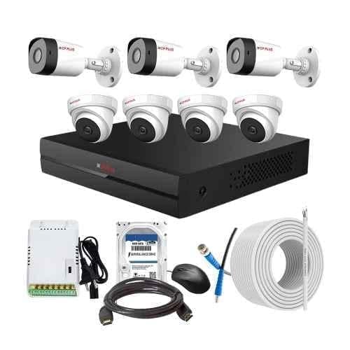 CP Plus 2.4MP Full HD Audio Indoor & Outdoor CCTV Combo Kit with 8Ch DVR, 4 Dome 3 Bullet Camera, 8Ch SMPS, 70m Cable, 2TB HDD & Connector