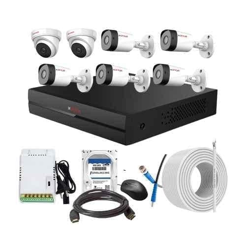 CP Plus 2.4MP Full HD Audio Indoor & Outdoor CCTV Combo Kit with 8Ch DVR, 5 Bullet 2 Dome Camera, 8Ch SMPS, 70m Cable, 500GB HDD & Connector