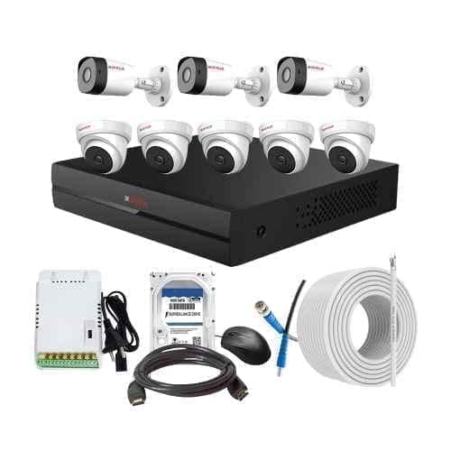 CP Plus 2.4MP Full HD Audio Indoor & Outdoor CCTV Combo Kit with 8Ch DVR, 5 Dome 3 Bullet Camera, 8Ch SMPS, 70m Cable, 500GB HDD & Connector