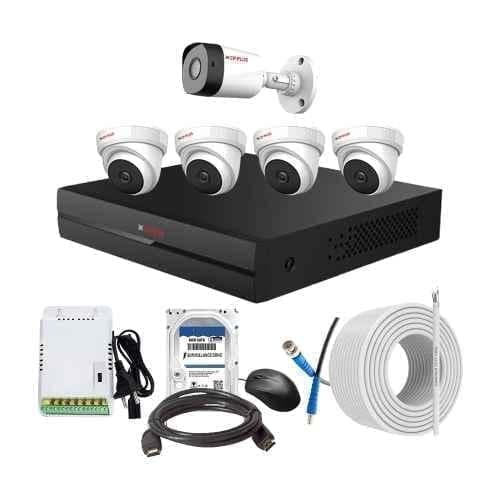 CP Plus 2.4MP Full HD Audio Indoor & Outdoor CCTV Combo Kit with 8Ch DVR, 1 Bullet 4 Dome Camera, 8Ch SMPS, 70m Cable, 2TB HDD & Connector
