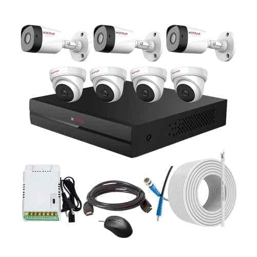 CP Plus 2.4MP Full HD Audio Indoor & Outdoor CCTV Combo Kit with 8Ch DVR, 4 Dome 3 Bullet Camera, 8Ch SMPS, 70m Copper Cable & Connectors