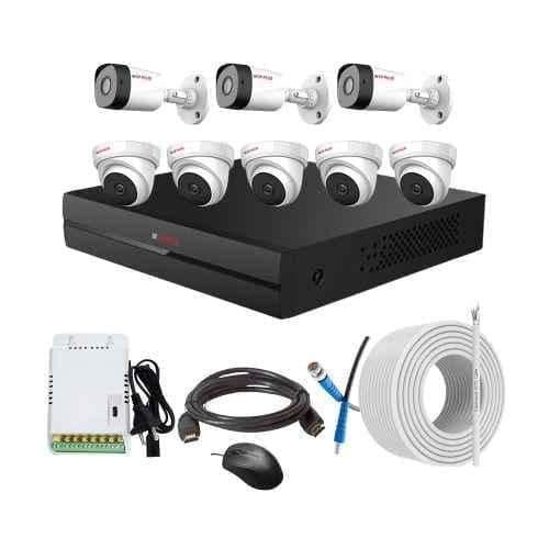 CP Plus 2.4MP Full HD Audio Indoor & Outdoor CCTV Combo Kit with 8Ch DVR, 5 Dome 3 Bullet Camera, 8Ch SMPS, 70m Copper Cable & Connectors