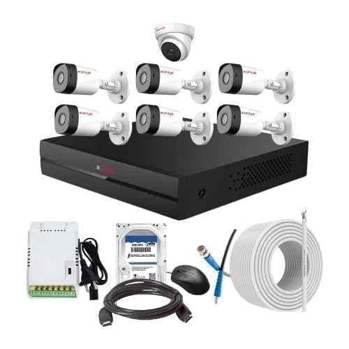CP Plus 2.4MP Full HD Audio Indoor & Outdoor CCTV Combo Kit with 8Ch DVR, 6 Bullet 1 Dome Camera, 8Ch SMPS, 70m Cable, 500GB HDD & Connector