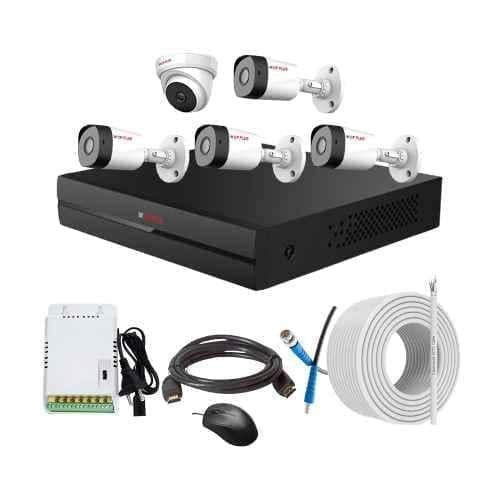 CP Plus 2.4MP Full HD Audio Indoor & Outdoor CCTV Combo Kit with 8Ch DVR, 4 Bullet 1 Dome Camera, 8Ch SMPS, 70m Copper Cable & Connectors