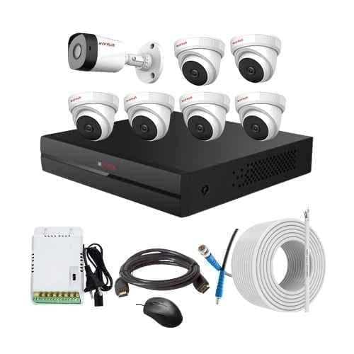 CP Plus 2.4MP Full HD Audio Indoor & Outdoor CCTV Combo Kit with 8Ch DVR, 1 Bullet 6 Dome Camera, 8Ch SMPS, 70m Copper Cable & Connectors