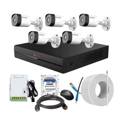 CP Plus 2.4MP Full HD Audio Indoor & Outdoor CCTV Combo Kit with 8Ch DVR, 5 Bullet Camera, 8Ch SMPS, 70m Copper Cable, 500GB HDD & Connectors