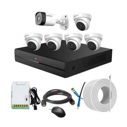 CP Plus 2.4MP Full HD Audio Indoor & Outdoor CCTV Combo Kit with 8Ch DVR, 1 Bullet 5 Dome Camera, 8Ch SMPS, 70m Copper Cable & Connectors