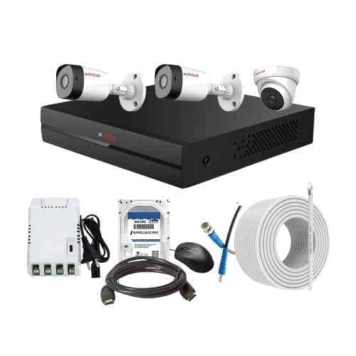 CP Plus 2.4MP Full HD Audio Indoor & Outdoor CCTV Combo Kit with 4Ch DVR, 2 Bullet 1 Dome Camera, 4Ch SMPS, 70m Cable, 2TB HDD & Connector