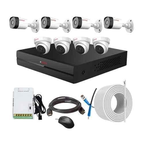 CP Plus 2.4MP Full HD Audio Indoor & Outdoor CCTV Combo Kit with 8Ch DVR, 4 Dome 4 Bullet Camera, 8Ch SMPS, 70m Copper Cable & Connectors