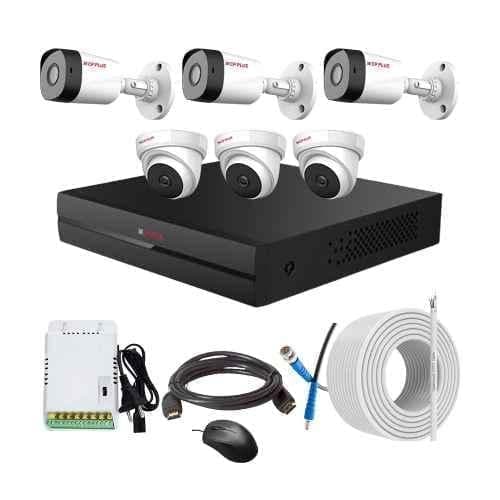 CP Plus 2.4MP Full HD Audio Indoor & Outdoor CCTV Combo Kit with 8Ch DVR, 3 Dome 3 Bullet Camera, 8Ch SMPS, 70m Copper Cable & Connectors