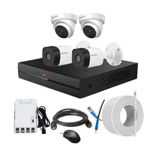 CP Plus 2.4MP Indoor & Outdoor CCTV Combo Kit with 4Ch DVR, 2 Dome 2 Bullet Camera, 4Ch SMPS, 70m Copper Cable & Connectors