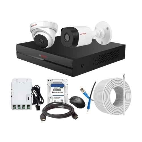 CP Plus 2.4MP Indoor & Outdoor CCTV Combo Kit with 4Ch DVR, 1 Dome 1 Bullet Camera, 4Ch SMPS, 70m Cable, 500GB HDD & Connector