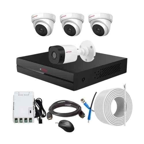 CP Plus 2.4MP Indoor & Outdoor CCTV Combo Kit with 4Ch DVR, 1 Bullet 3 Dome Camera, 4Ch SMPS, 70m Copper Cable & Connectors