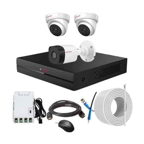 CP Plus 2.4MP Indoor & Outdoor CCTV Combo Kit with 4Ch DVR, 1 Bullet 2 Dome Camera, 4Ch SMPS, 70m Copper Cable & Connectors