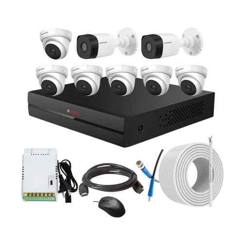 CP Plus 2.4MP Indoor & Outdoor CCTV Combo Kit with 8Ch DVR, 6 Dome 2 Bullet Camera, 8Ch SMPS, 70m Copper Cable & Connectors