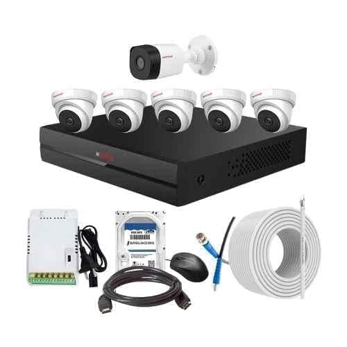 CP Plus 2.4MP Indoor & Outdoor CCTV Combo Kit with 8Ch DVR, 1 Bullet 5 Dome Camera, 8Ch SMPS, 70m Cable, 500GB HDD & Connector