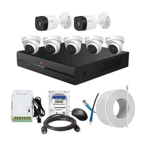 CP Plus 2.4MP Indoor & Outdoor CCTV Combo Kit with 8Ch DVR, 5 Dome 2 Bullet Camera, 8Ch SMPS, 70m Cable, 2TB HDD & Connector