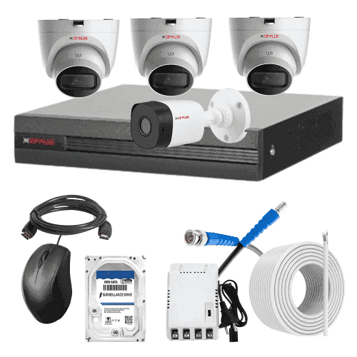 CP Plus 5MP IR Indoor & Outdoor CCTV Combo Kit with 4Ch DVR, 1 Bullet 3 Dome Camera, 4Ch SMPS, 70m Cable, 2TB HDD & Connector