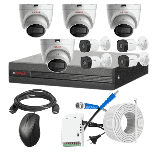 CP Plus 5MP IR Indoor & Outdoor CCTV Combo Kit with 8Ch DVR, 4 Dome 4 Bullet Camera, 8Ch SMPS, 70m Copper Cable & Connectors
