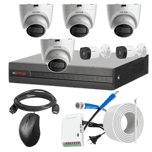 CP Plus 5MP IR Indoor & Outdoor CCTV Combo Kit with 8Ch DVR, 4 Dome 2 Bullet Camera, 8Ch SMPS, 70m Copper Cable & Connectors