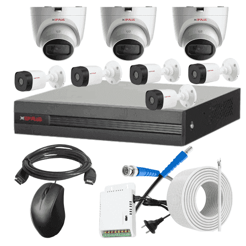 CP Plus 5MP IR Indoor & Outdoor CCTV Combo Kit with 8Ch DVR, 3 Dome 5 Bullet Camera, 8Ch SMPS, 70m Copper Cable & Connectors