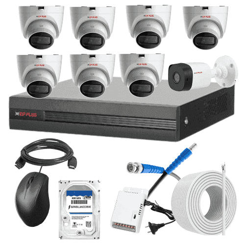 CP Plus 5MP IR Indoor & Outdoor CCTV Combo Kit with 8Ch DVR, 1 Bullet 7 Dome Camera, 8Ch SMPS, 70m Cable, 500GB HDD & Connector