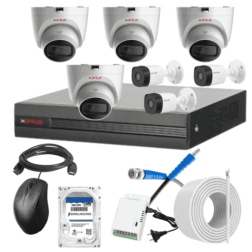 CP Plus 5MP IR Indoor & Outdoor CCTV Combo Kit with 8Ch DVR, 4 Dome 3 Bullet Camera, 8Ch SMPS, 70m Cable, 1TB HDD & Connector