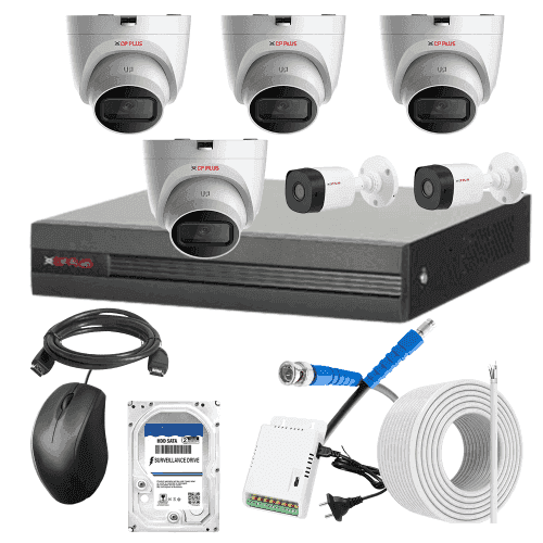 CP Plus 5MP IR Indoor & Outdoor CCTV Combo Kit with 8Ch DVR, 4 Dome 2 Bullet Camera, 8Ch SMPS, 70m Cable, 500GB HDD & Connector