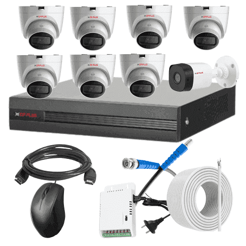 CP Plus 5MP IR Indoor & Outdoor CCTV Combo Kit with 8Ch DVR, 1 Bullet 7 Dome Camera, 8Ch SMPS, 70m Copper Cable & Connectors