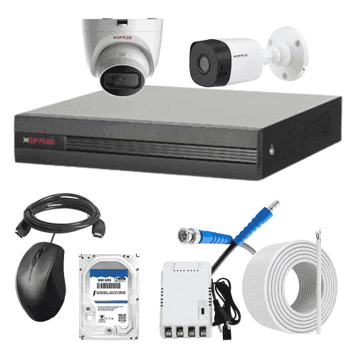 CP Plus 5MP IR Indoor & Outdoor CCTV Combo Kit with 4Ch DVR, 1 Dome 1 Bullet Camera, 4Ch SMPS, 70m Cable, 1TB HDD & Connector