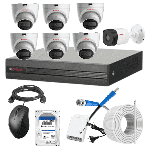 CP Plus 5MP IR Indoor & Outdoor CCTV Combo Kit with 8Ch DVR, 1 Bullet 6 Dome Camera, 8Ch SMPS, 70m Cable, 500GB HDD & Connector
