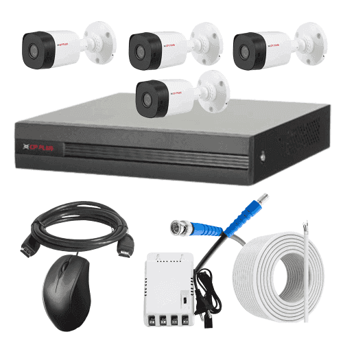 CP Plus 5MP IR Indoor & Outdoor CCTV Combo Kit with 4Ch DVR, 4 Bullet Camera, 4Ch SMPS, 70m Copper Cable & Connectors