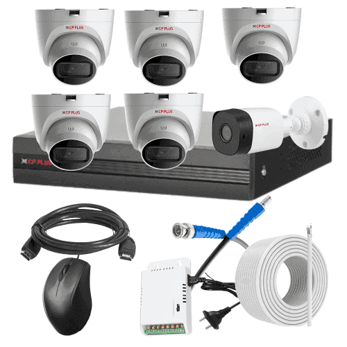 CP Plus 5MP IR Indoor & Outdoor CCTV Combo Kit with 8Ch DVR, 1 Bullet 5 Dome Camera, 8Ch SMPS, 70m Copper Cable & Connectors