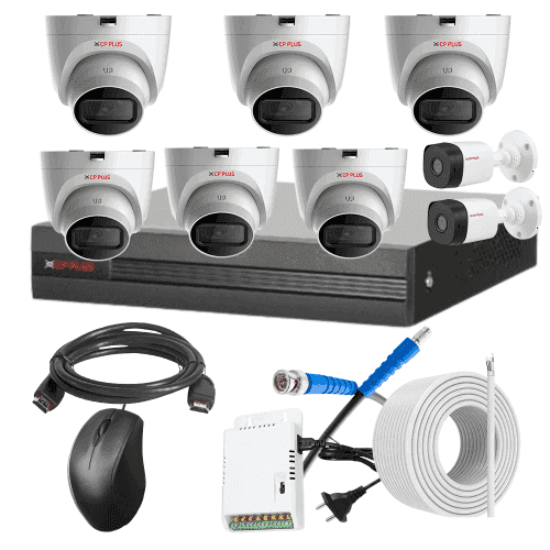 CP Plus 5MP IR Indoor & Outdoor CCTV Combo Kit with 8Ch DVR, 6 Dome 2 Bullet Camera, 8Ch SMPS, 70m Copper Cable & Connectors