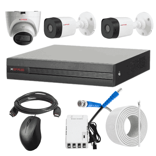 CP Plus 5MP IR Indoor & Outdoor CCTV Combo Kit with 4Ch DVR, 2 Bullet 1 Dome Camera, 4Ch SMPS, 70m Copper Cable & Connectors