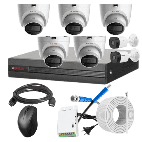 CP Plus 5MP IR Indoor & Outdoor CCTV Combo Kit with 8Ch DVR, 5 Dome 2 Bullet Camera, 8Ch SMPS, 70m Copper Cable & Connectors