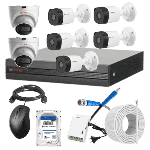 CP Plus 5MP IR Indoor & Outdoor CCTV Combo Kit with 8Ch DVR, 5 Bullet 2 Dome Camera, 8Ch SMPS, 70m Cable, 2TB HDD & Connector