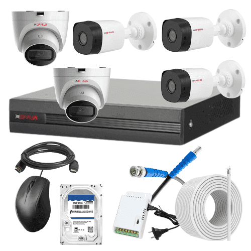 CP Plus 5MP IR Indoor & Outdoor CCTV Combo Kit with 8Ch DVR, 3 Bullet 2 Dome Camera, 8Ch SMPS, 70m Cable, 1TB HDD & Connector