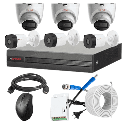 CP Plus 5MP IR Indoor & Outdoor CCTV Combo Kit with 8Ch DVR, 3 Dome 3 Bullet Camera, 8Ch SMPS, 70m Copper Cable & Connectors