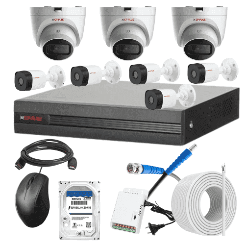 CP Plus 5MP IR Indoor & Outdoor CCTV Combo Kit with 8Ch DVR, 3 Dome 5 Bullet Camera, 8Ch SMPS, 70m Cable, 500GB HDD & Connector