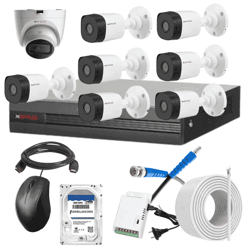 CP Plus 5MP IR Indoor & Outdoor CCTV Combo Kit with 8Ch DVR, 7 Bullet 1 Dome Camera, 8Ch SMPS, 70m Cable, 500GB HDD & Connector
