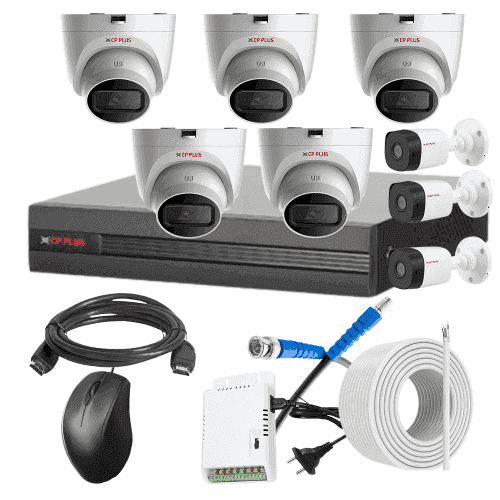 CP Plus 5MP IR Indoor & Outdoor CCTV Combo Kit with 8Ch DVR, 5 Dome 3 Bullet Camera, 8Ch SMPS, 70m Copper Cable & Connectors
