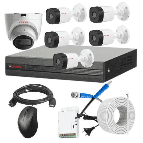 CP Plus 5MP IR Indoor & Outdoor CCTV Combo Kit with 8Ch DVR, 5 Bullet 1 Dome Camera, 8Ch SMPS, 70m Copper Cable & Connectors
