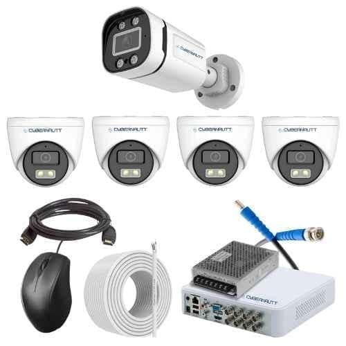 Cybernautt 2.4MP Full Colour HD Indoor & Outdoor CCTV Combo Kit with 8Ch DVR, 1 Bullet Camera, 4 Dome Camera, 8Ch SMPS, 50m Copper Cable & Connectors
