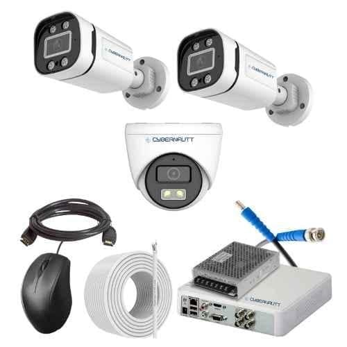 Cybernautt 2.4MP Full Colour HD Indoor & Outdoor CCTV Combo Kit with 4Ch DVR, 2 Bullet Camera, 1 Dome Camera, 4Ch SMPS, 50m Copper Cable & Connectors